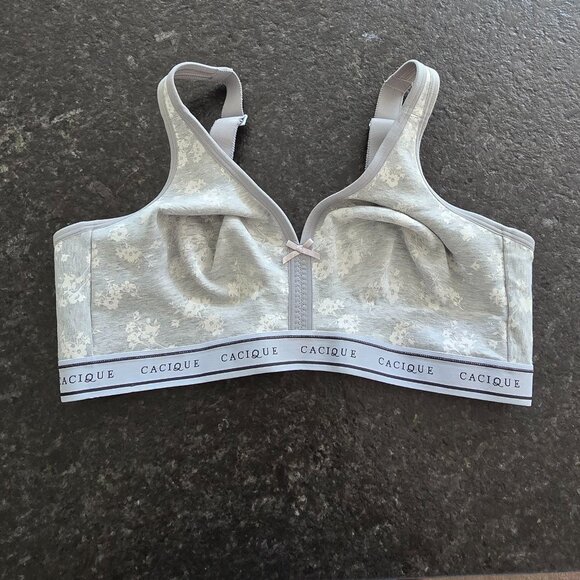 Cacique Unlined Full Coverage No-Wire Bra – Size 40D (Gray with White Floral Pri - Picture 4 of 8